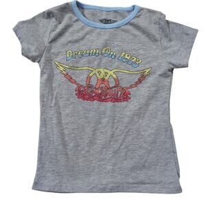 Girls 4t Tshirt Top Aerosmith Band Top Gray Blue Dream On 1973 EUC